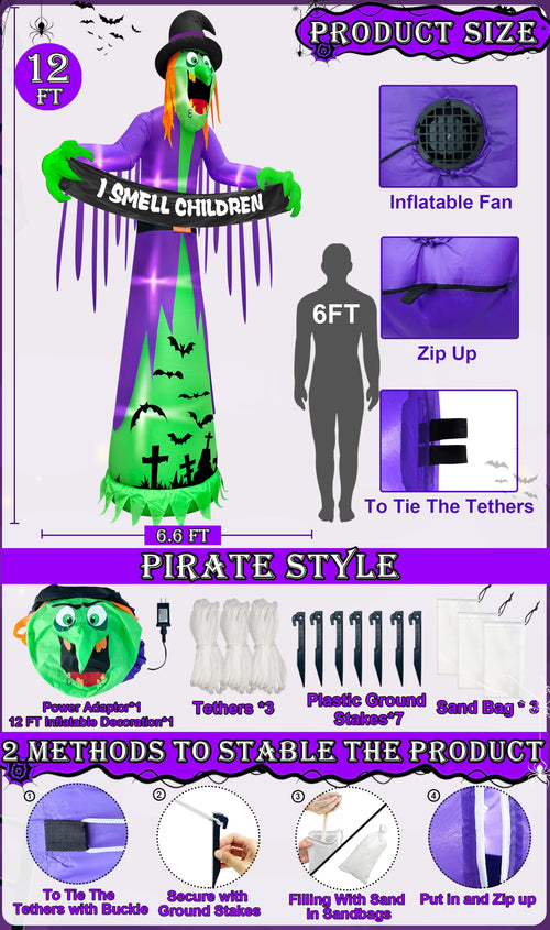 12FT Halloween Inflatables Witch Decorations F4474