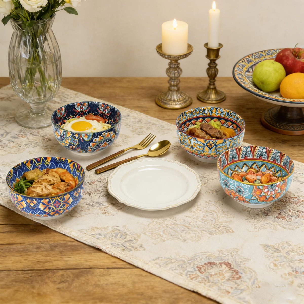 Set of 4 34oz Bohemian Ceramic Bowls V16212