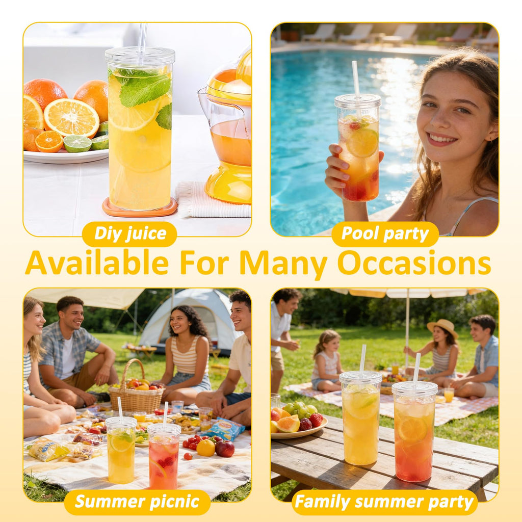 20oz Drinking Jars with Lids and Straws 2 Pack Clear Reusable L340040