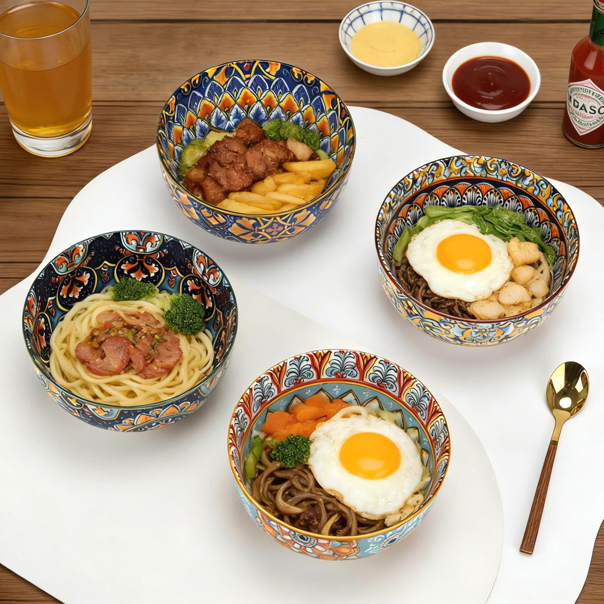 Set of 4 34oz Bohemian Ceramic Bowls V16212