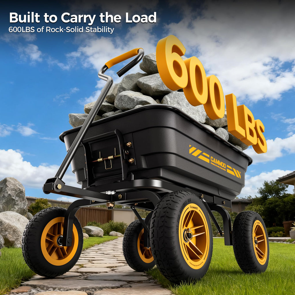 10-in No-Flat Tires 600lb Garden Dump Cart 4 Cu.Ft Wheelbarrow Black M443652