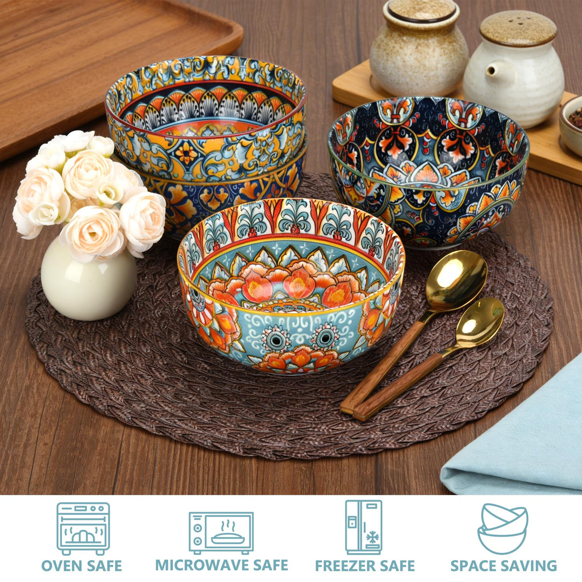 Set of 4 34oz Bohemian Ceramic Bowls V16212