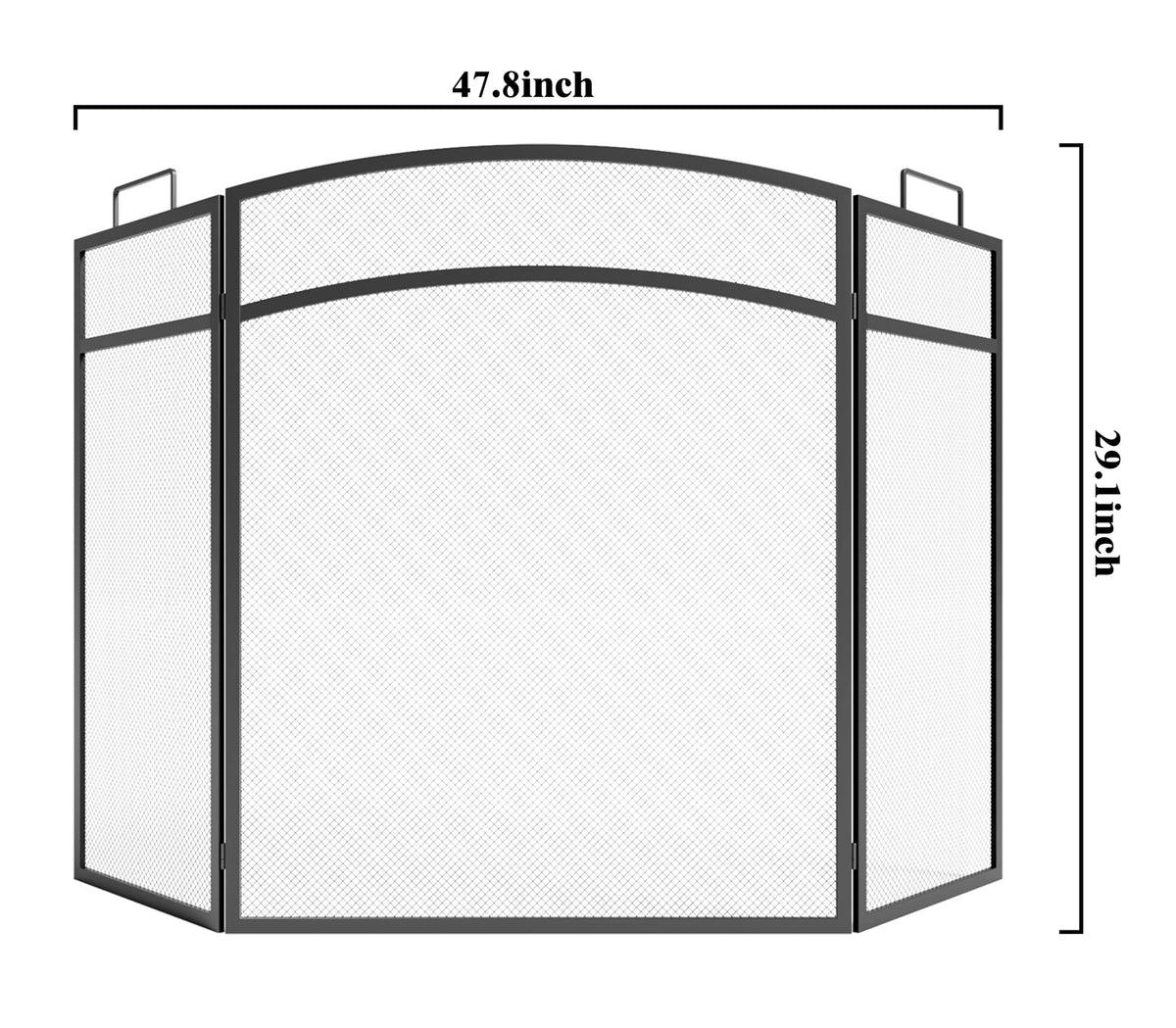 Black Foldable Wrought Metal Mesh Fireplace Screen S8124