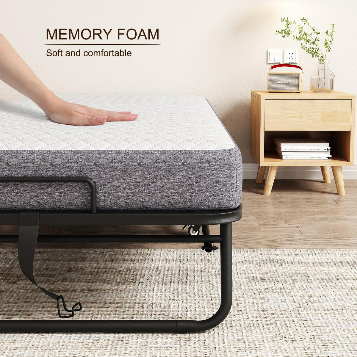 Folding Bed with 5" Memory Foam Mattress Twin Size Metal Frame V330