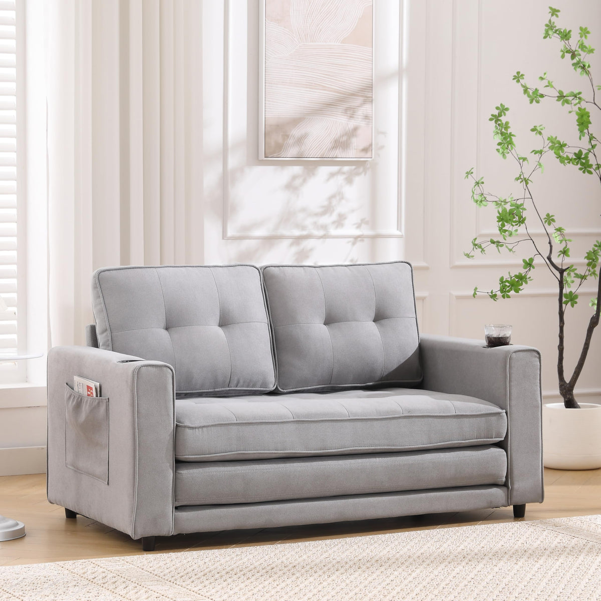 Light Gray Convertible Futon Sofa Bed S6094