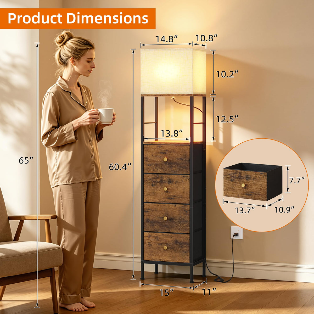 Tall Nightstand with Light & 4 Drawers L7059