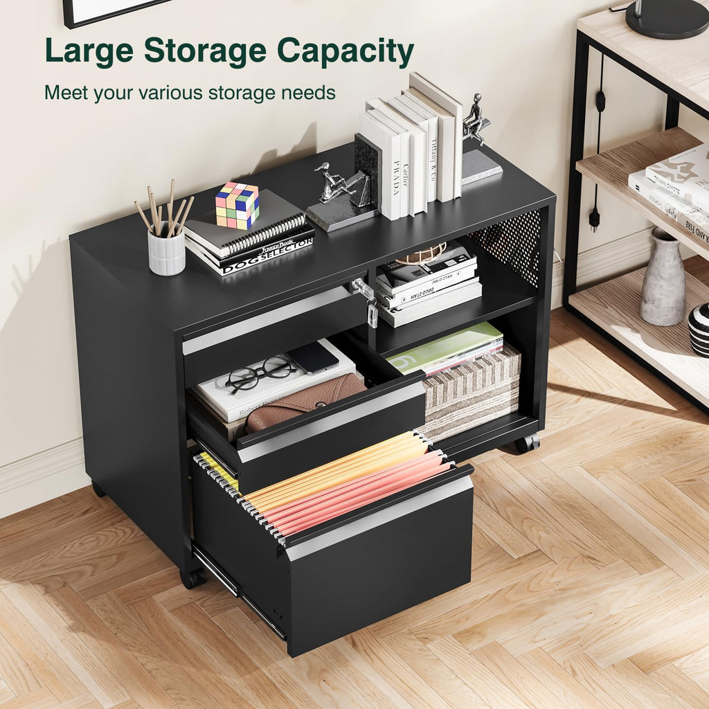 3 Drawer Metal File Cabinet with Lock and Shelves S3740