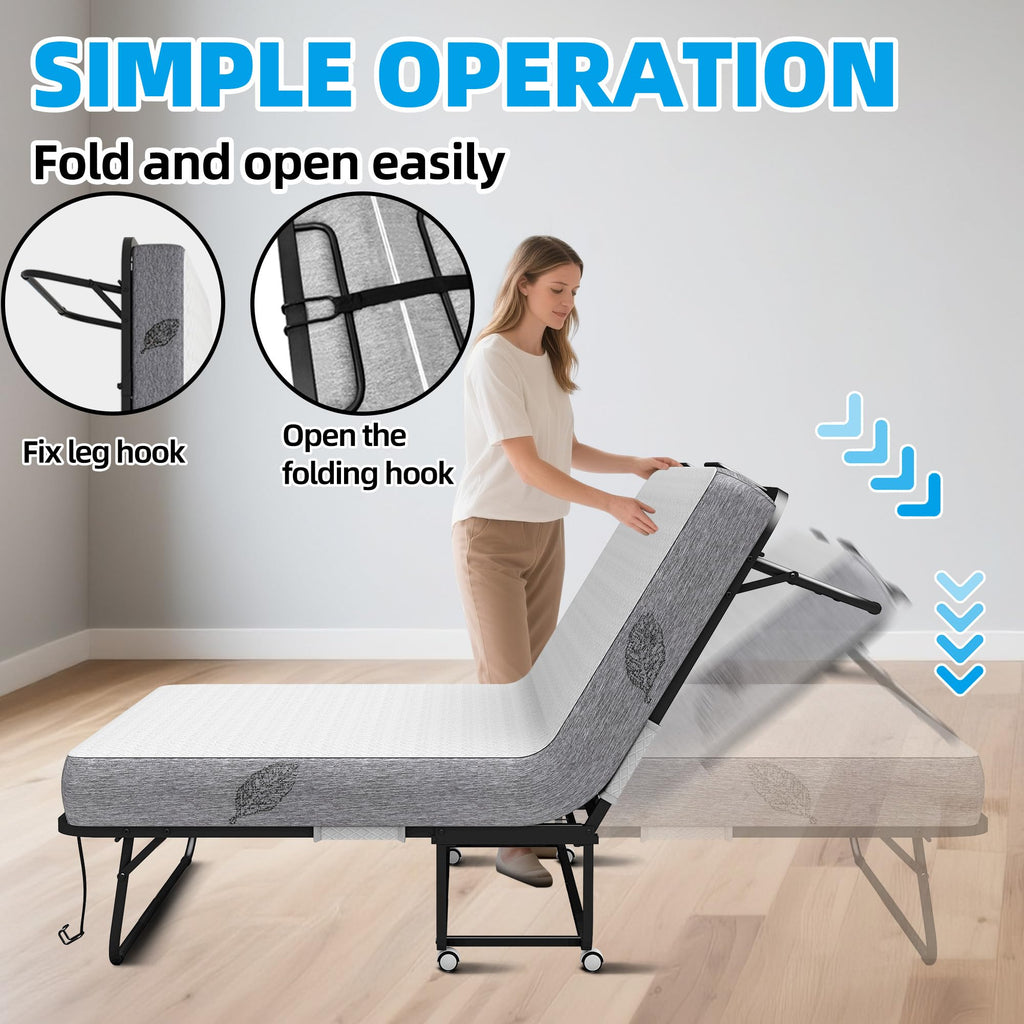 Folding Bed with 5" Memory Foam Mattress Twin Size Metal Frame V330