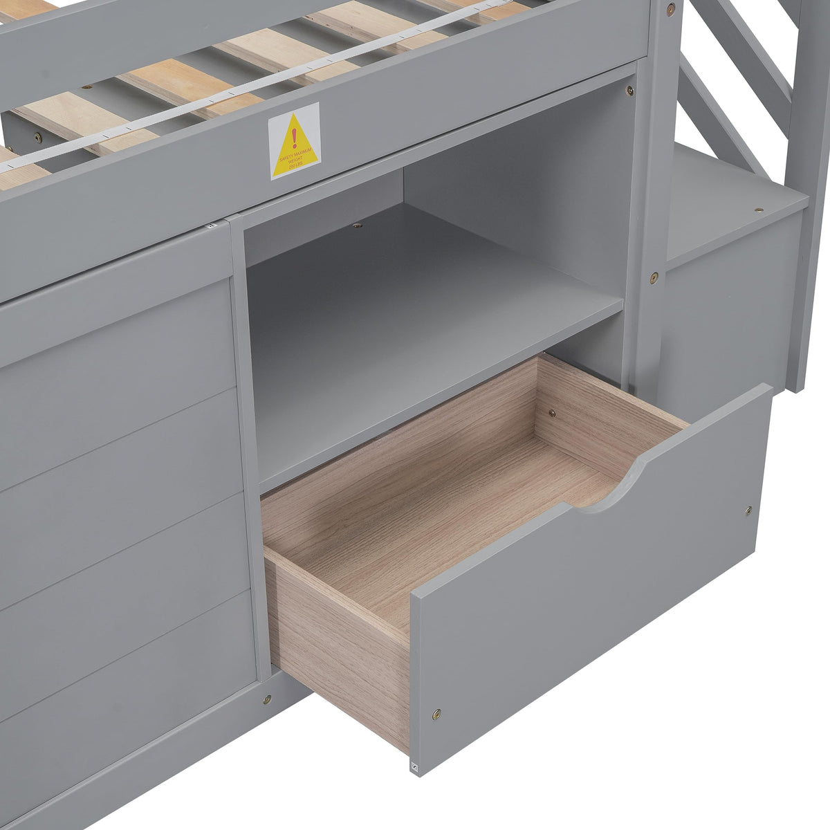 Twin Size Wood Loft Bed with Storage A53096