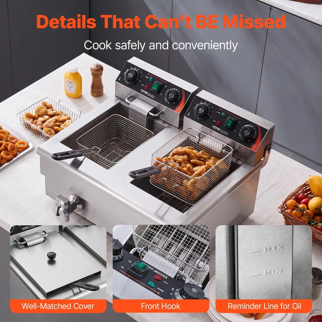 3000W Dual Tank Stainless Steel Electric Deep Fryer I6258