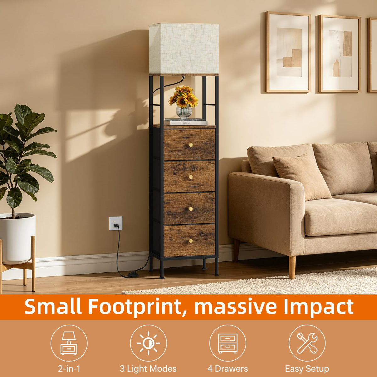 Tall Nightstand with Light & 4 Drawers L7059
