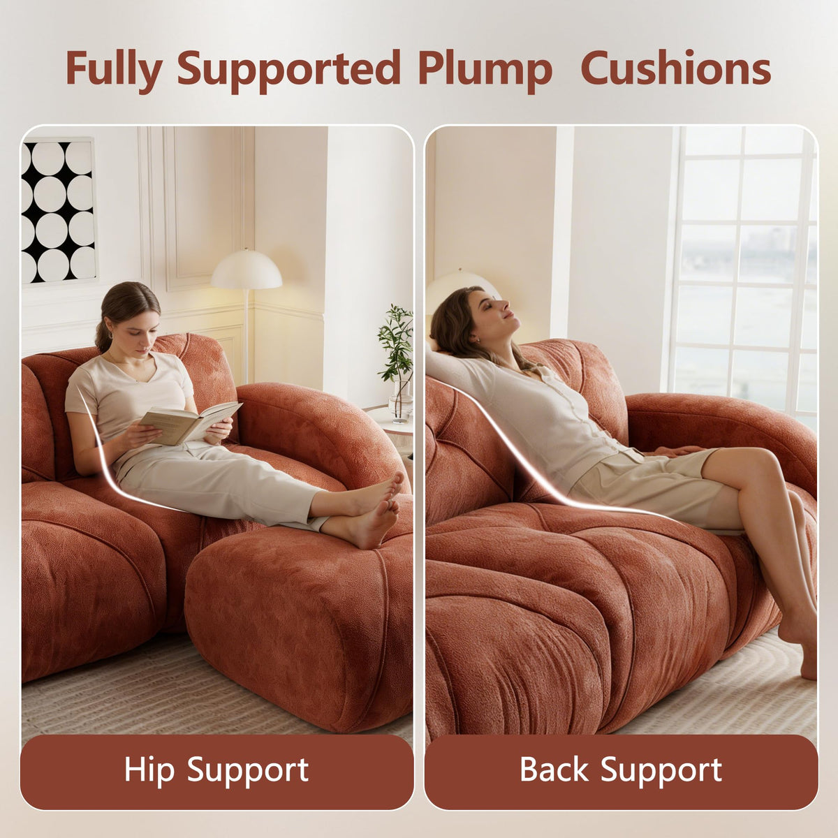 110" Orange Velvet Modular Sofa L6814