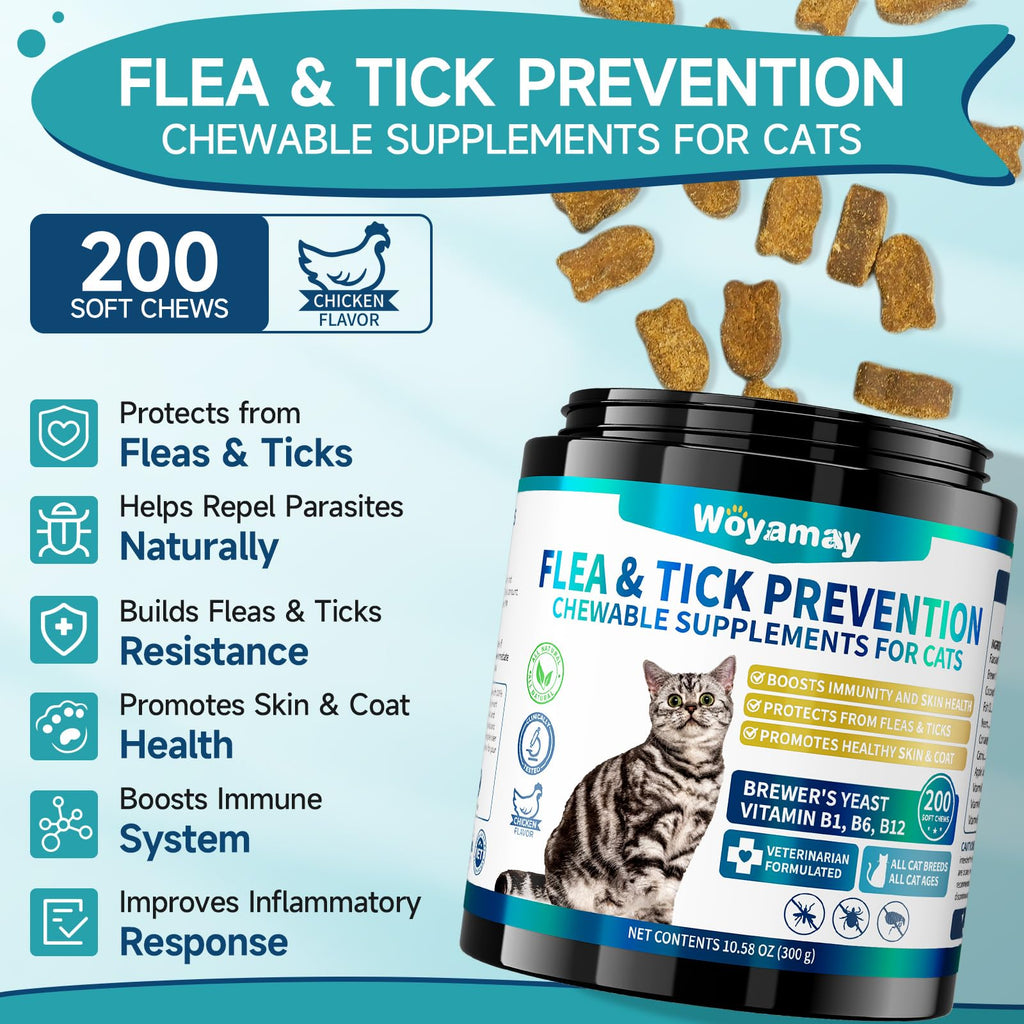 Natural Flea & Tick Prevention Bundle for Cats & Dogs, 200 Chews + Herbal Drops W7419