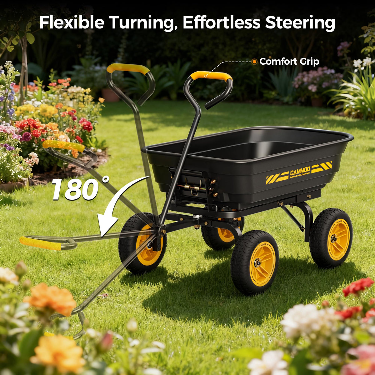 10-in No-Flat Tires 600lb Garden Dump Cart 4 Cu.Ft Wheelbarrow Black M443652
