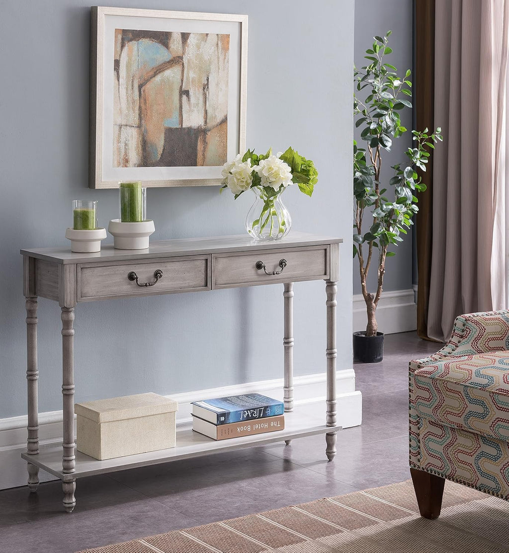 Washed Oak Wood Console Table with 2 Drawers L43831