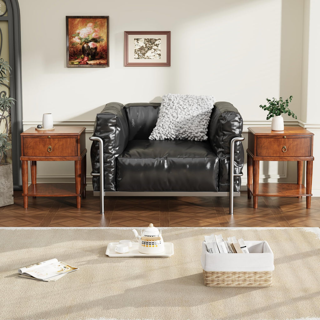 Large Cherry Wood 2-Tier Side Table with Drawer and Shelf O3779
