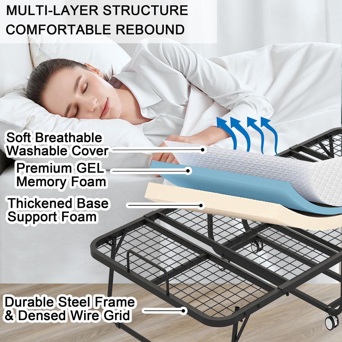 Folding Bed with 5" Memory Foam Mattress Twin Size Metal Frame V330