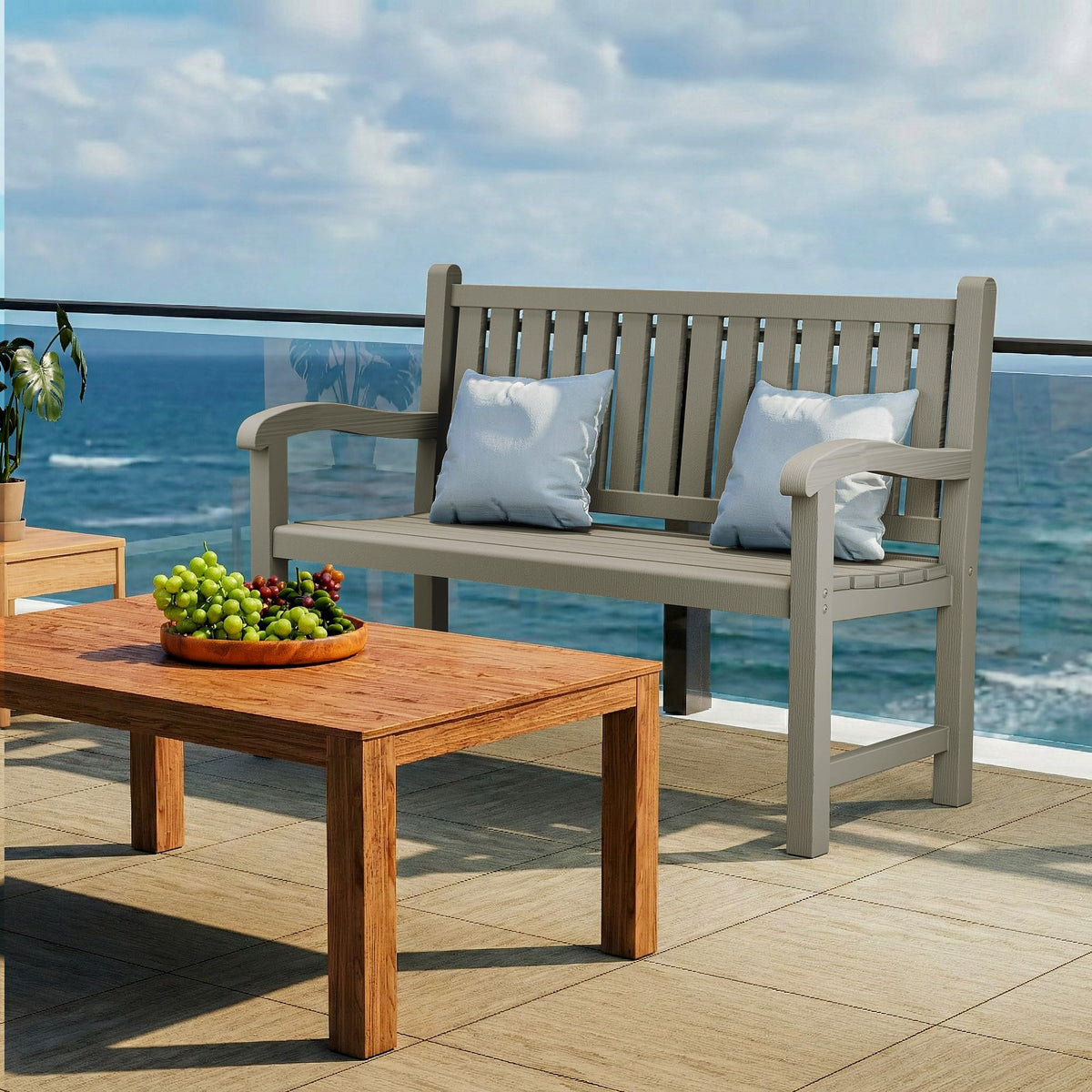 Grey 2-Person Resin Outdoor Bench R6494