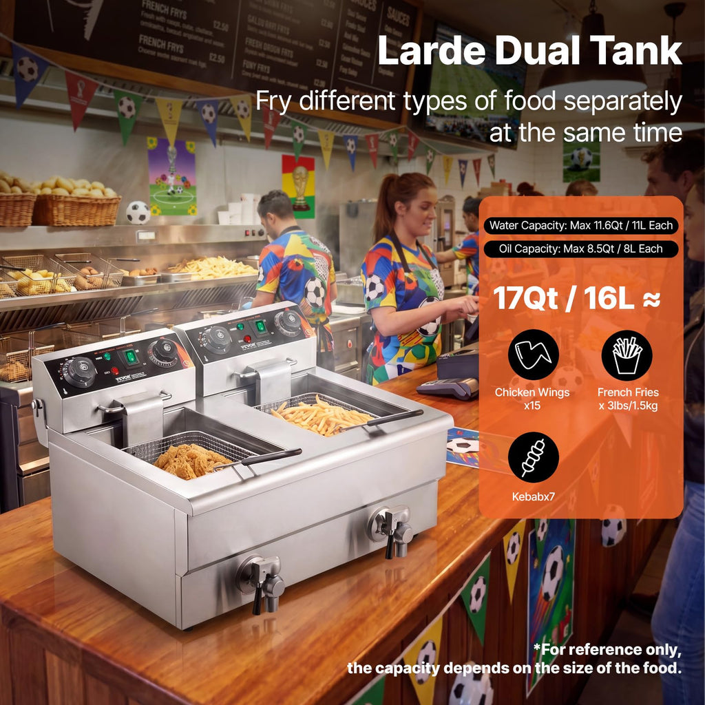 3000W Dual Tank Stainless Steel Electric Deep Fryer I6258