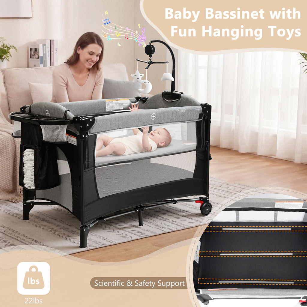 4 in 1 Portable Baby Playard, Baby Bedside Crib, Grey A94561
