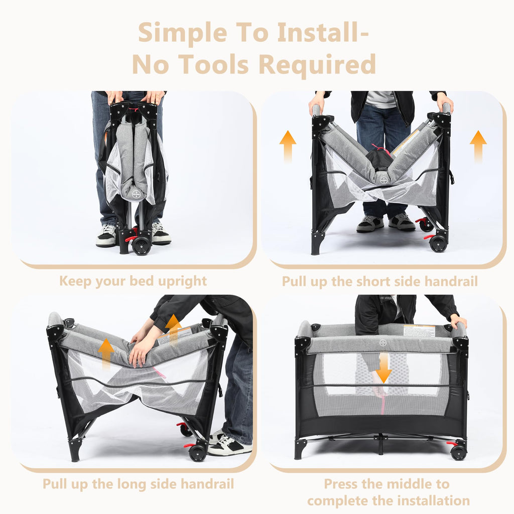 4 in 1 Portable Baby Playard, Baby Bedside Crib, Grey A94561