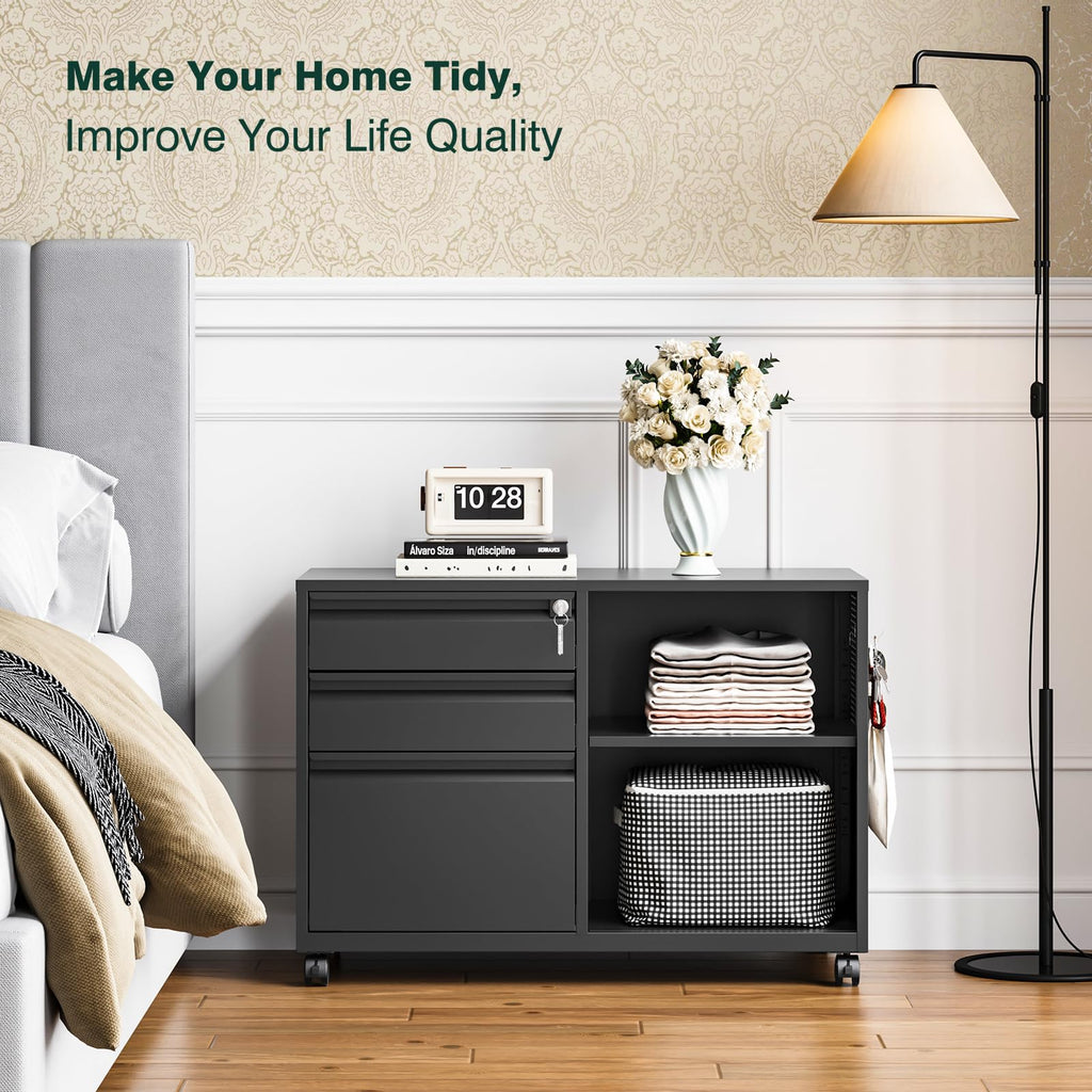 3 Drawer Metal File Cabinet with Lock and Shelves S3740