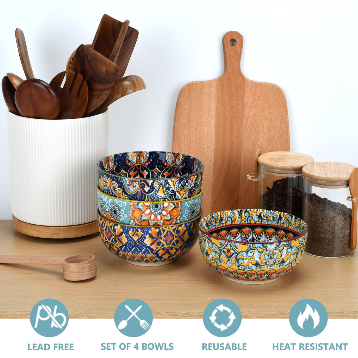 Set of 4 34oz Bohemian Ceramic Bowls V16212