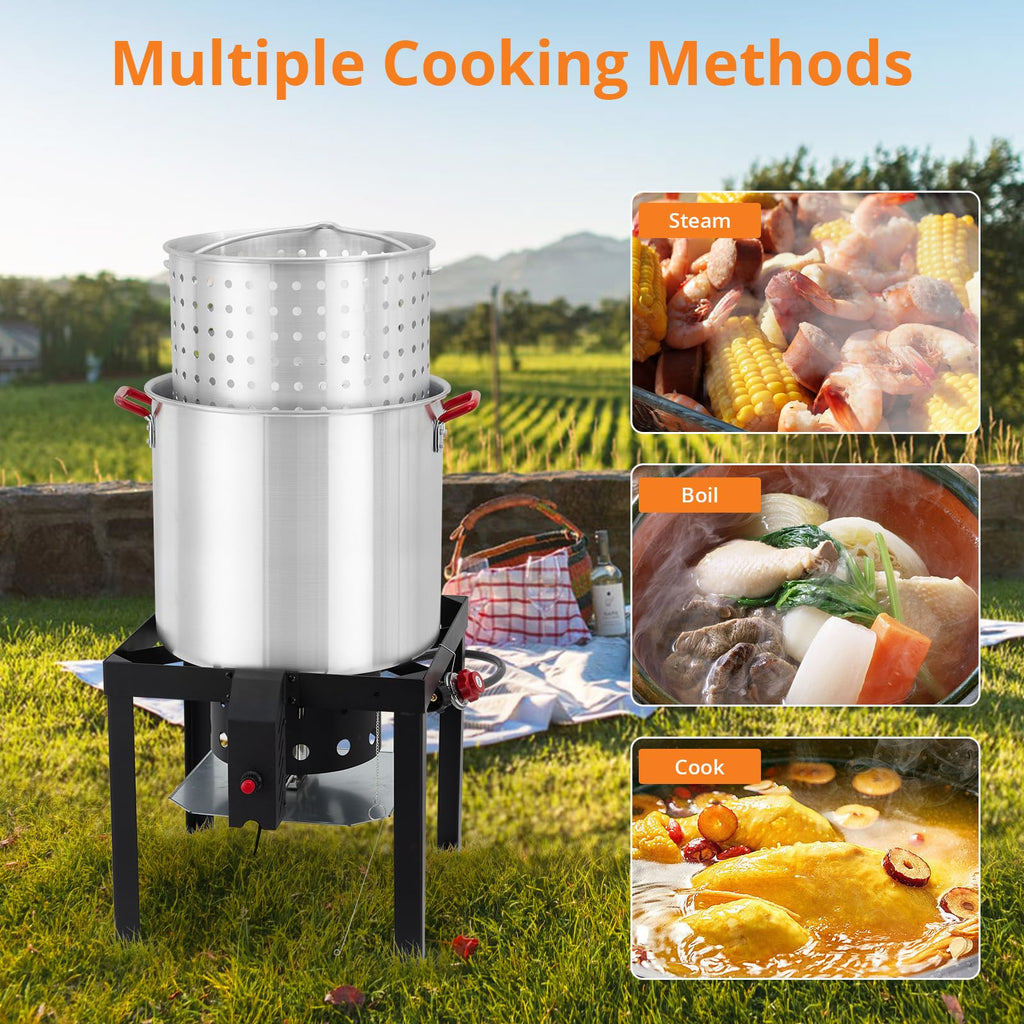 60QT Seafood Boil Pot with Strainer Basket and Propane Burner Stove G632