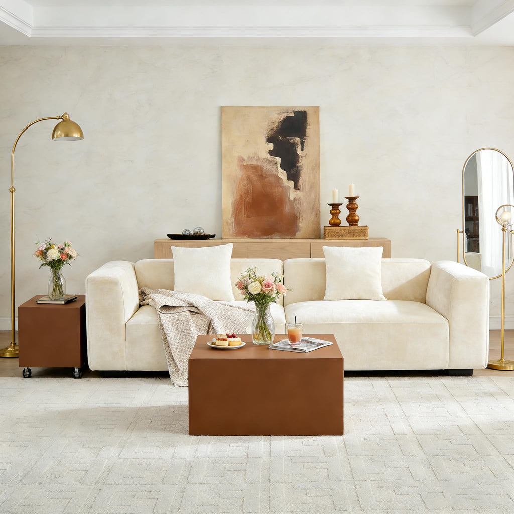 Brown Rolling Leather Coffee Table Set of 2 N2555