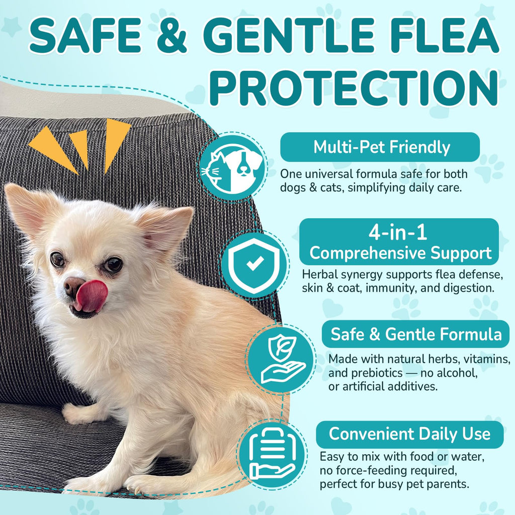 Natural Flea & Tick Prevention Bundle for Cats & Dogs, 200 Chews + Herbal Drops W7419