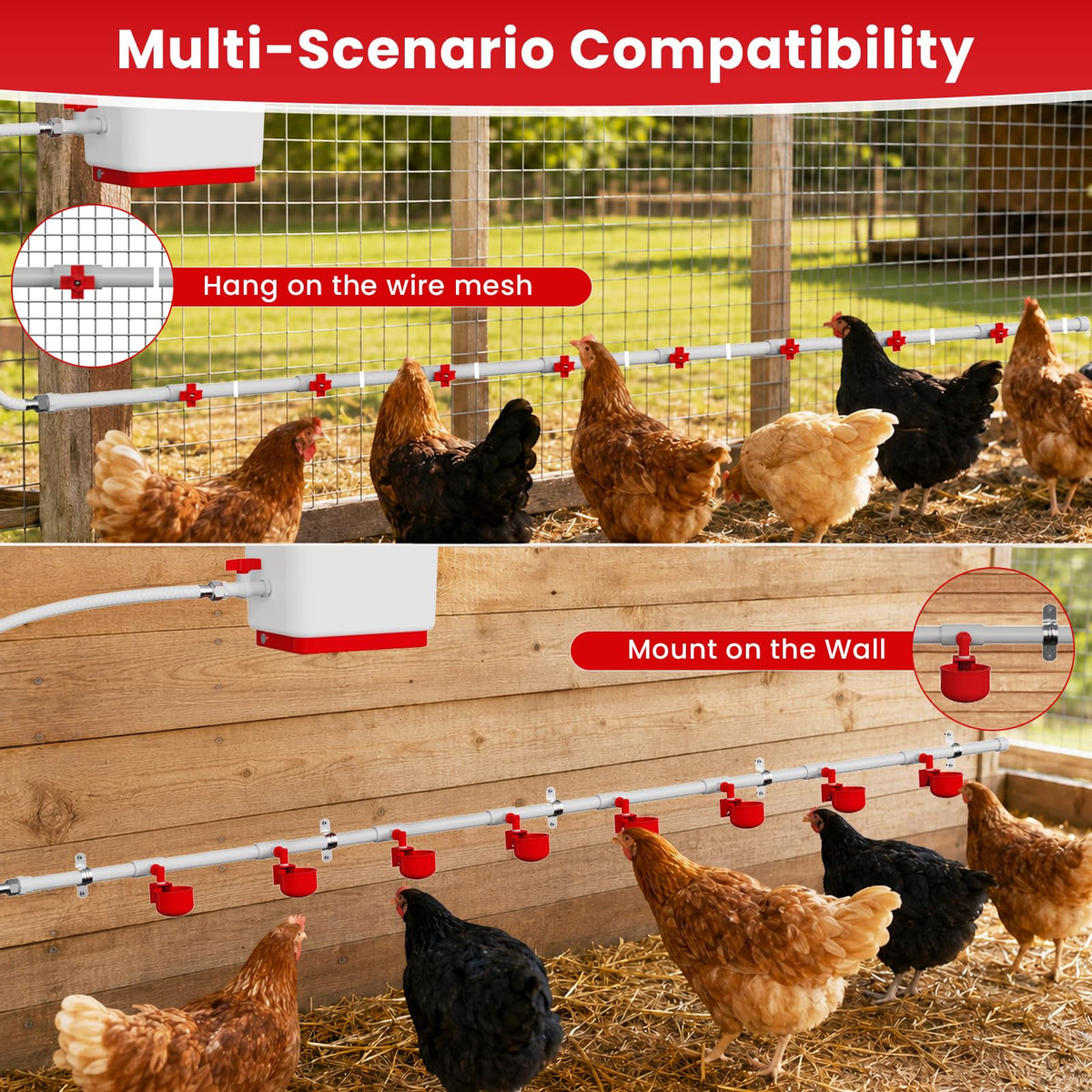 3 Gallon Automatic Chicken Waterer with 8 Cups and 8 Nipples I10226