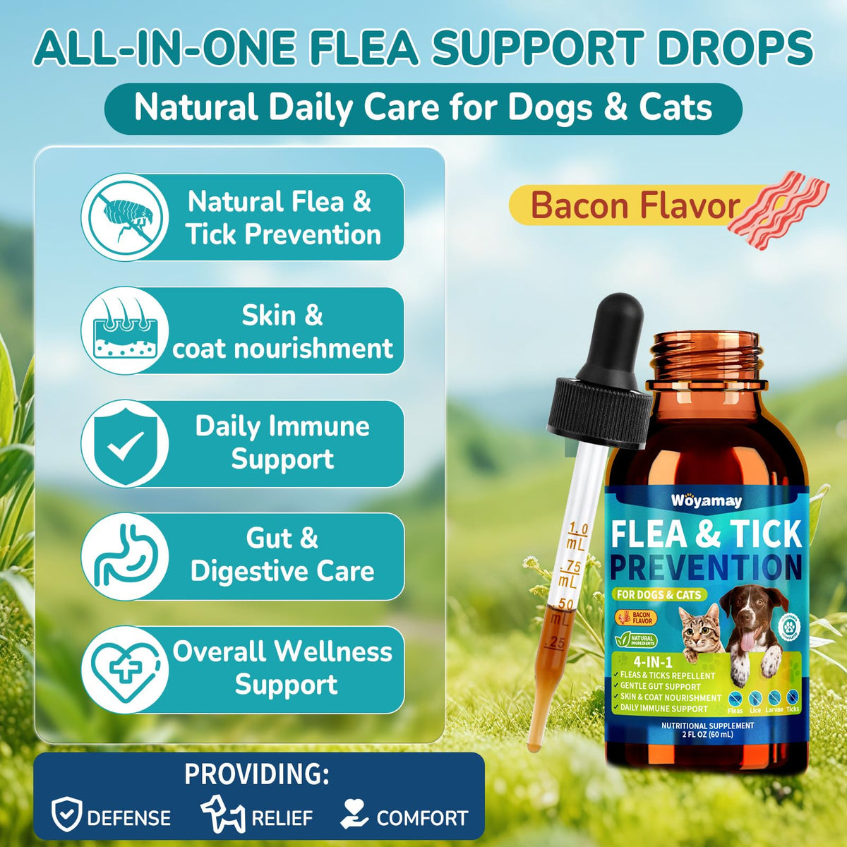 Natural Flea & Tick Prevention Bundle for Cats & Dogs, 200 Chews + Herbal Drops W7419