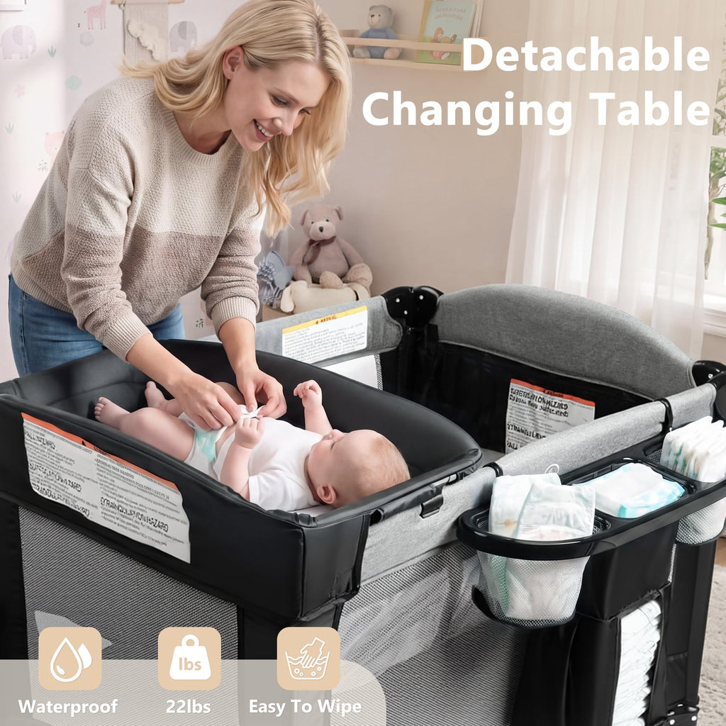 4 in 1 Portable Baby Playard, Baby Bedside Crib, Grey A94561