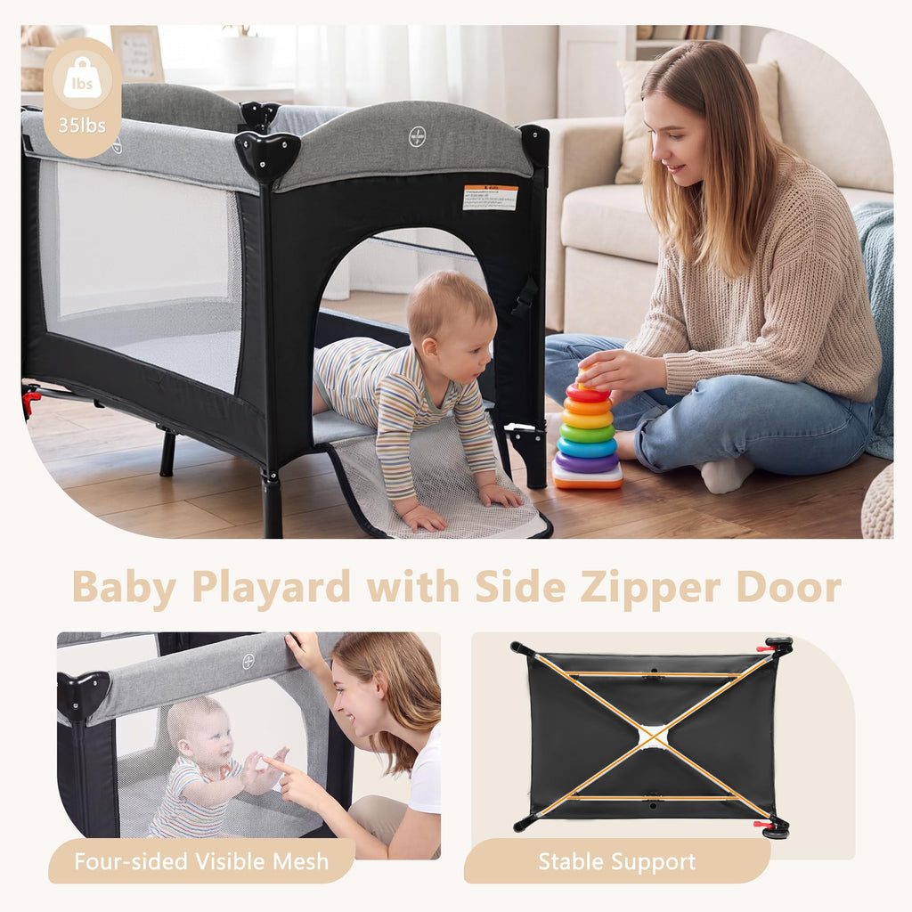 4 in 1 Portable Baby Playard, Baby Bedside Crib, Grey A94561