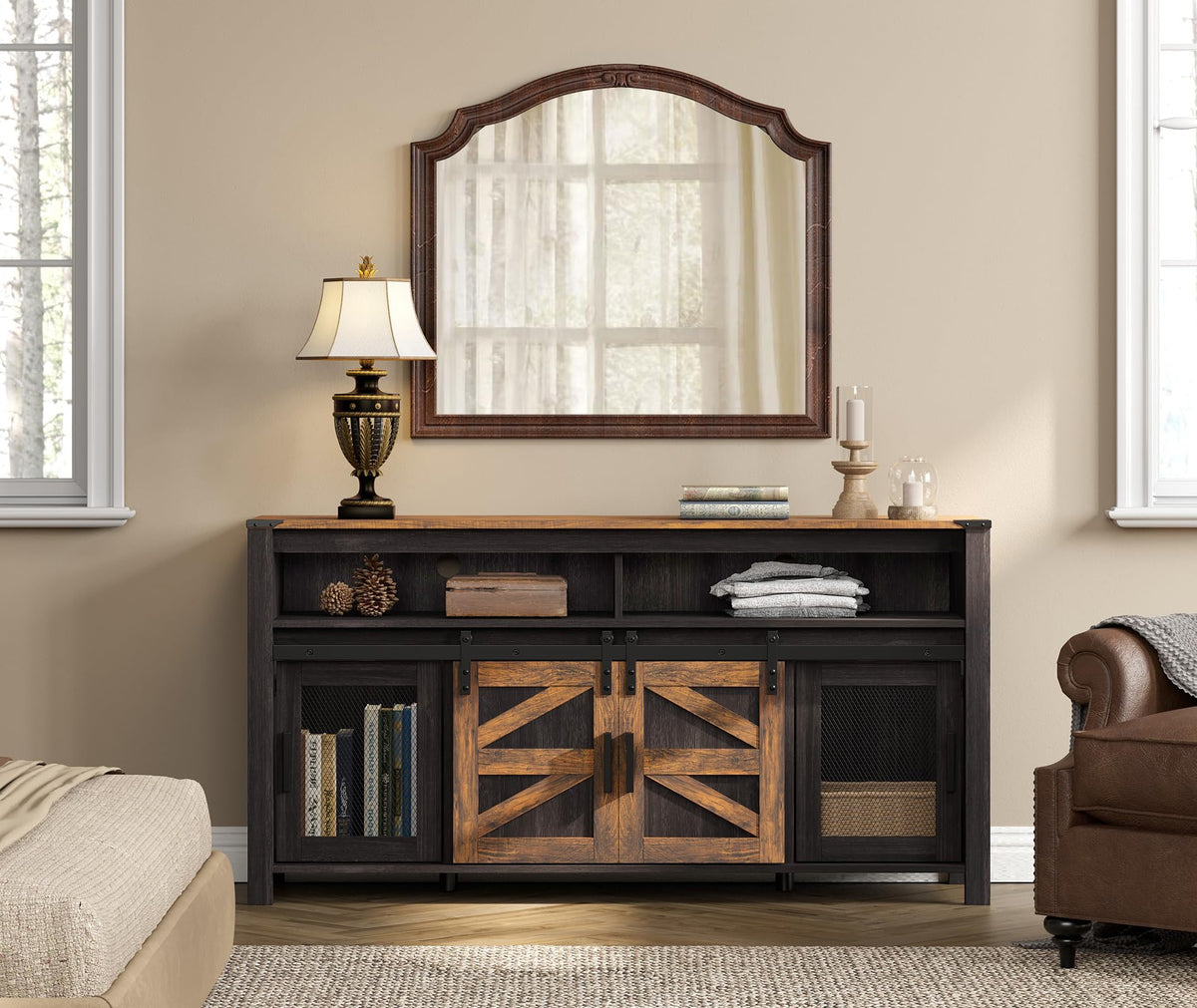 Dark Walnut Black Entertainment Center B56721