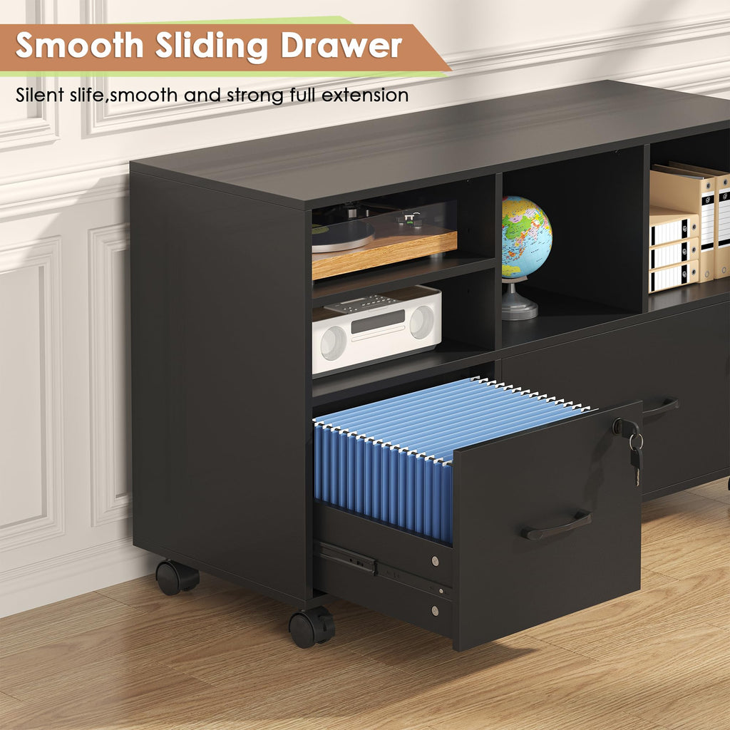 Black 2 Drawer Wood Lateral File Cabinet with Lock K900
