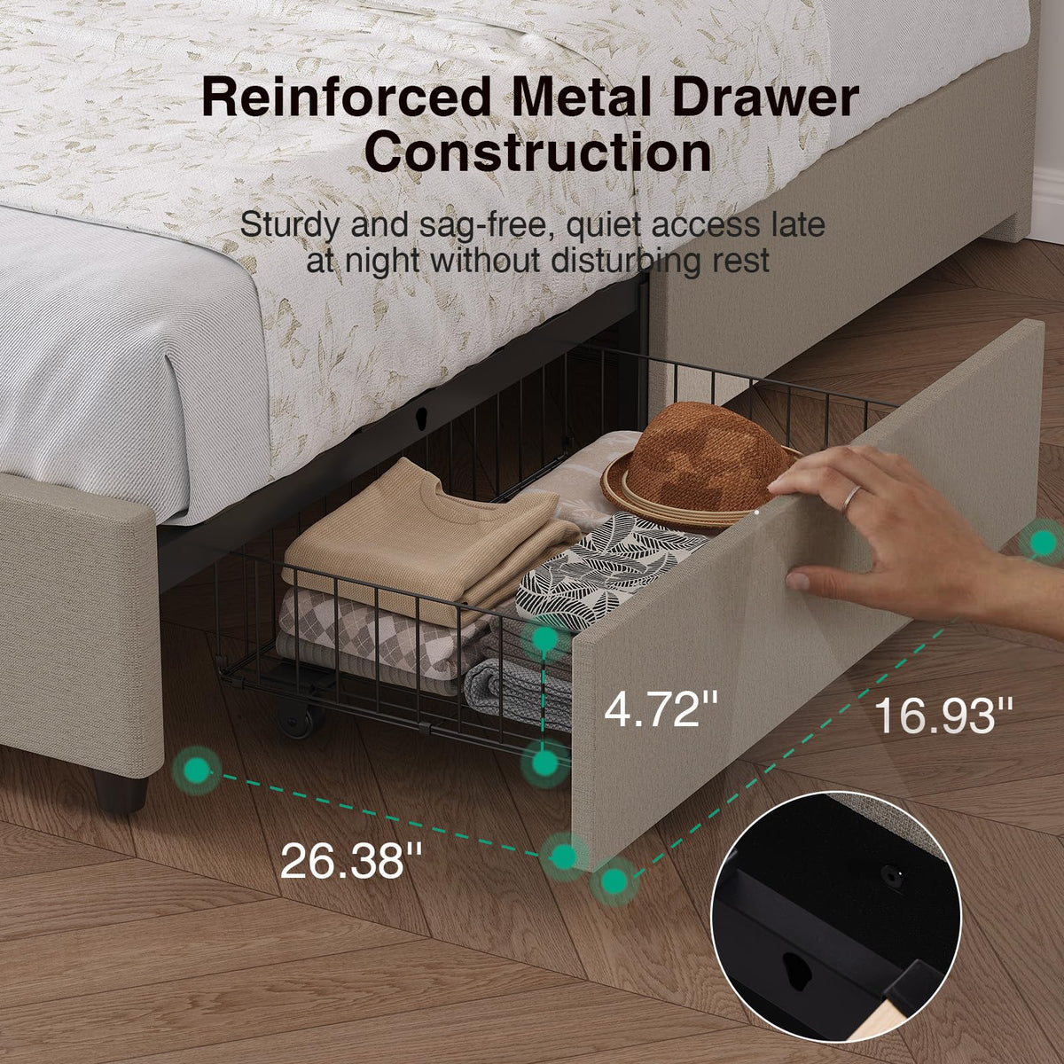 Beige Queen Bed Frame with Drawers F7677
