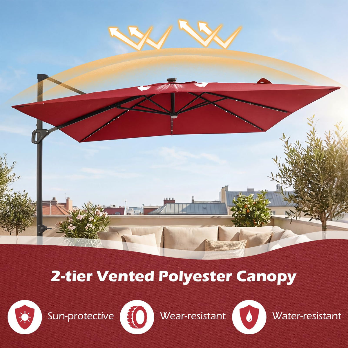 10ft Solar LED Patio Umbrella with Aluminum Pole S319900