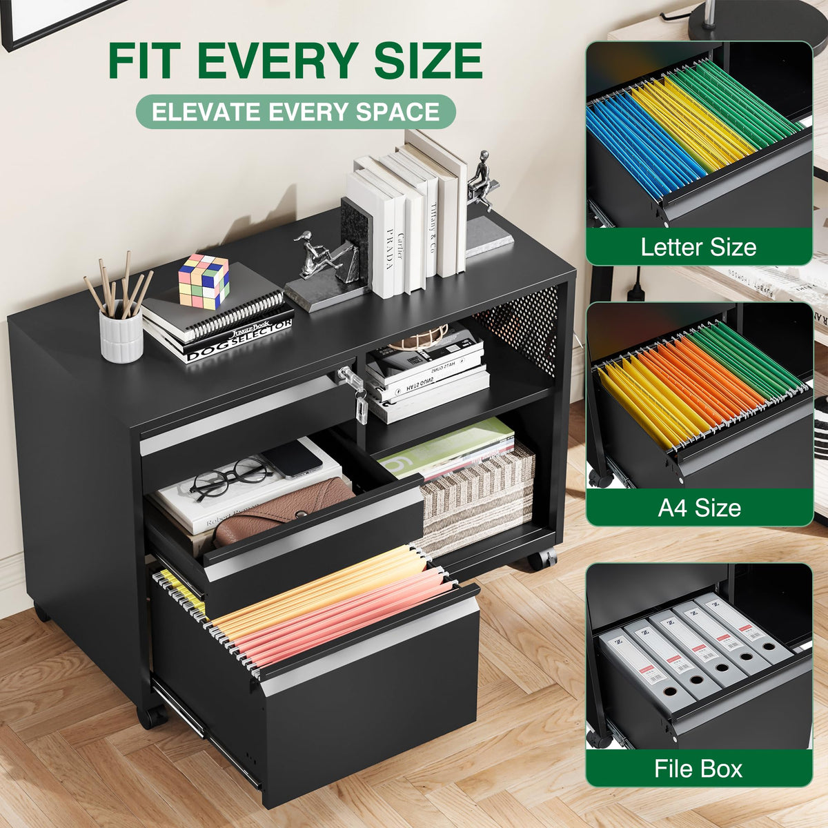 3 Drawer Metal File Cabinet with Lock and Shelves S3740