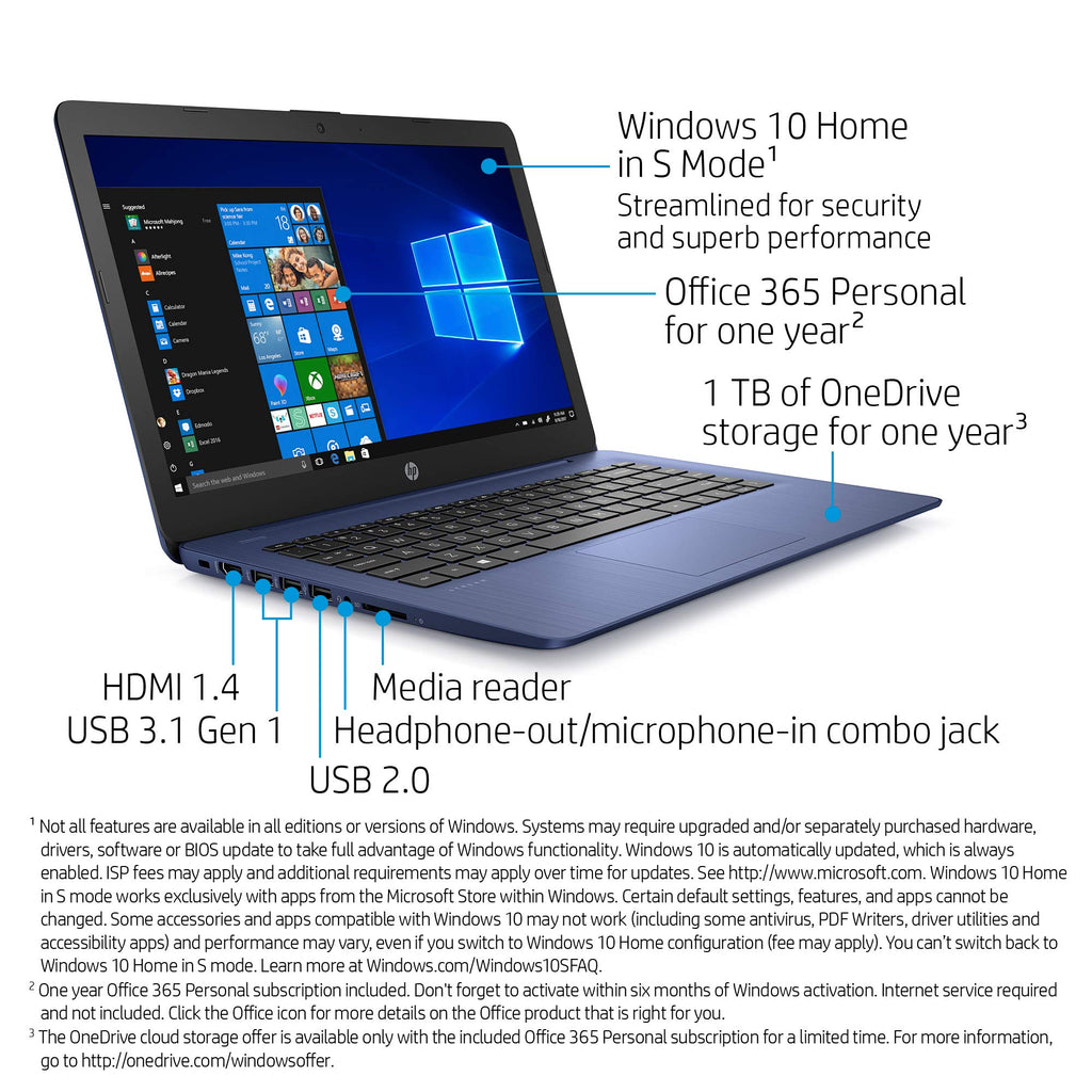 14-inch Laptop, Intel Celeron N4000, 4 GB RAM, 32 GB eMMC, Royal Blue S6728