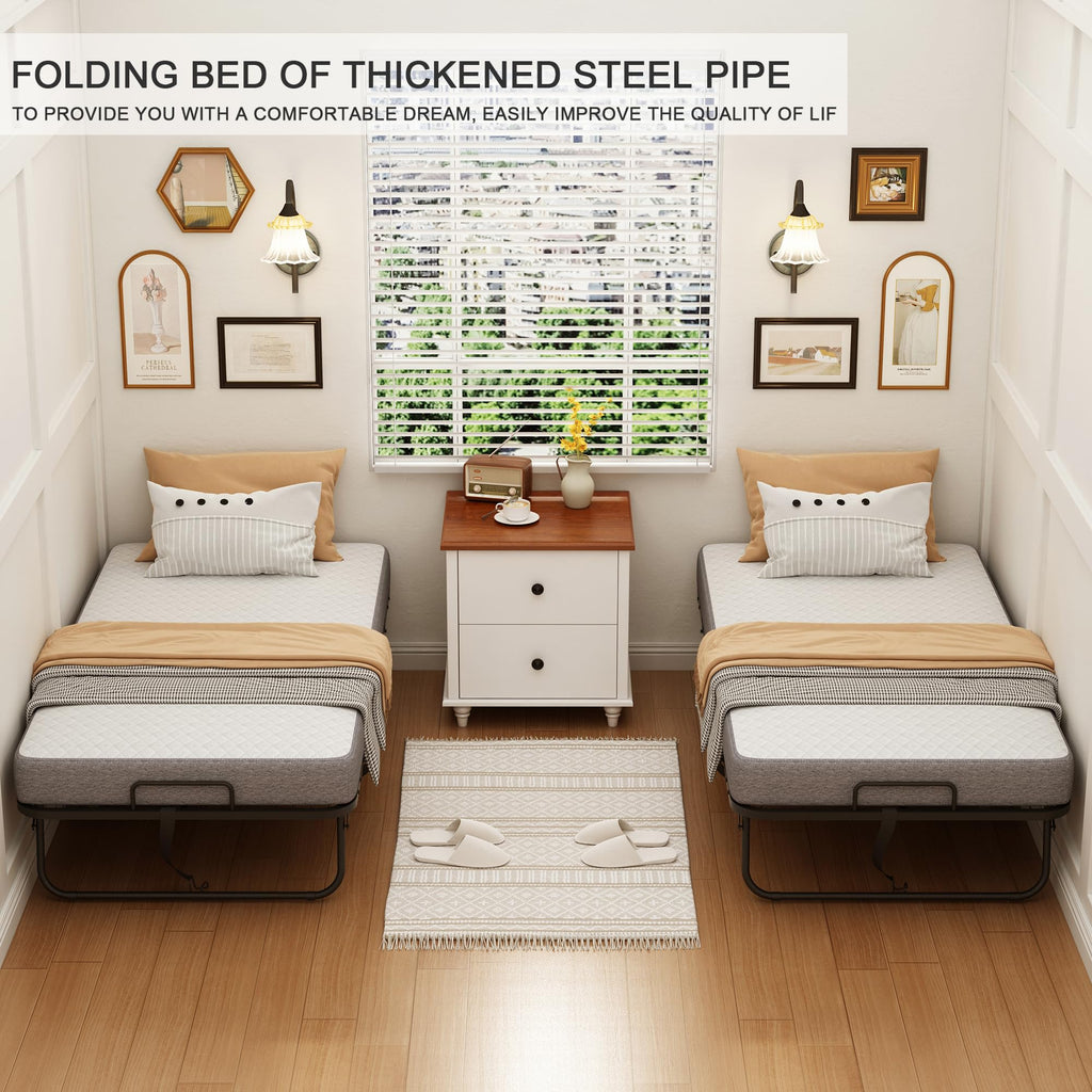 Folding Bed with 5" Memory Foam Mattress Twin Size Metal Frame V330