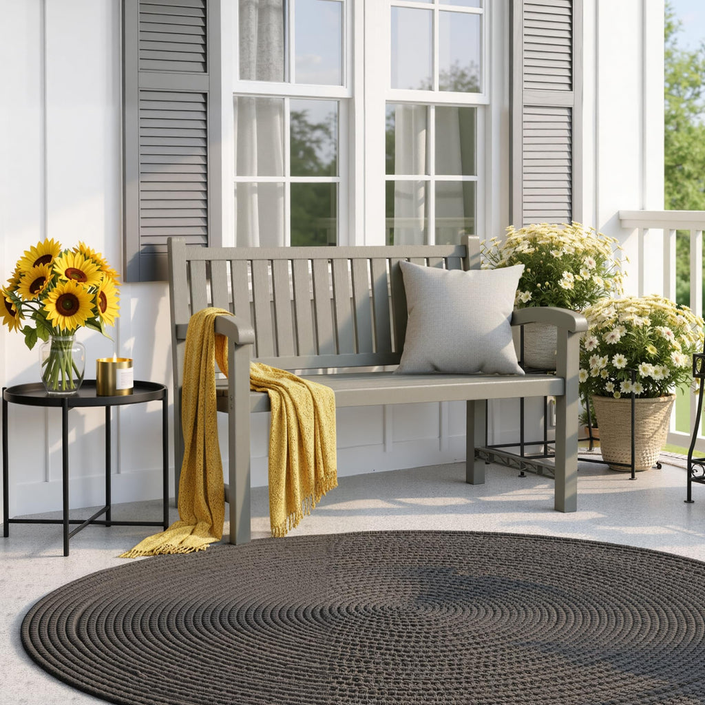 Grey 2-Person Resin Outdoor Bench R6494