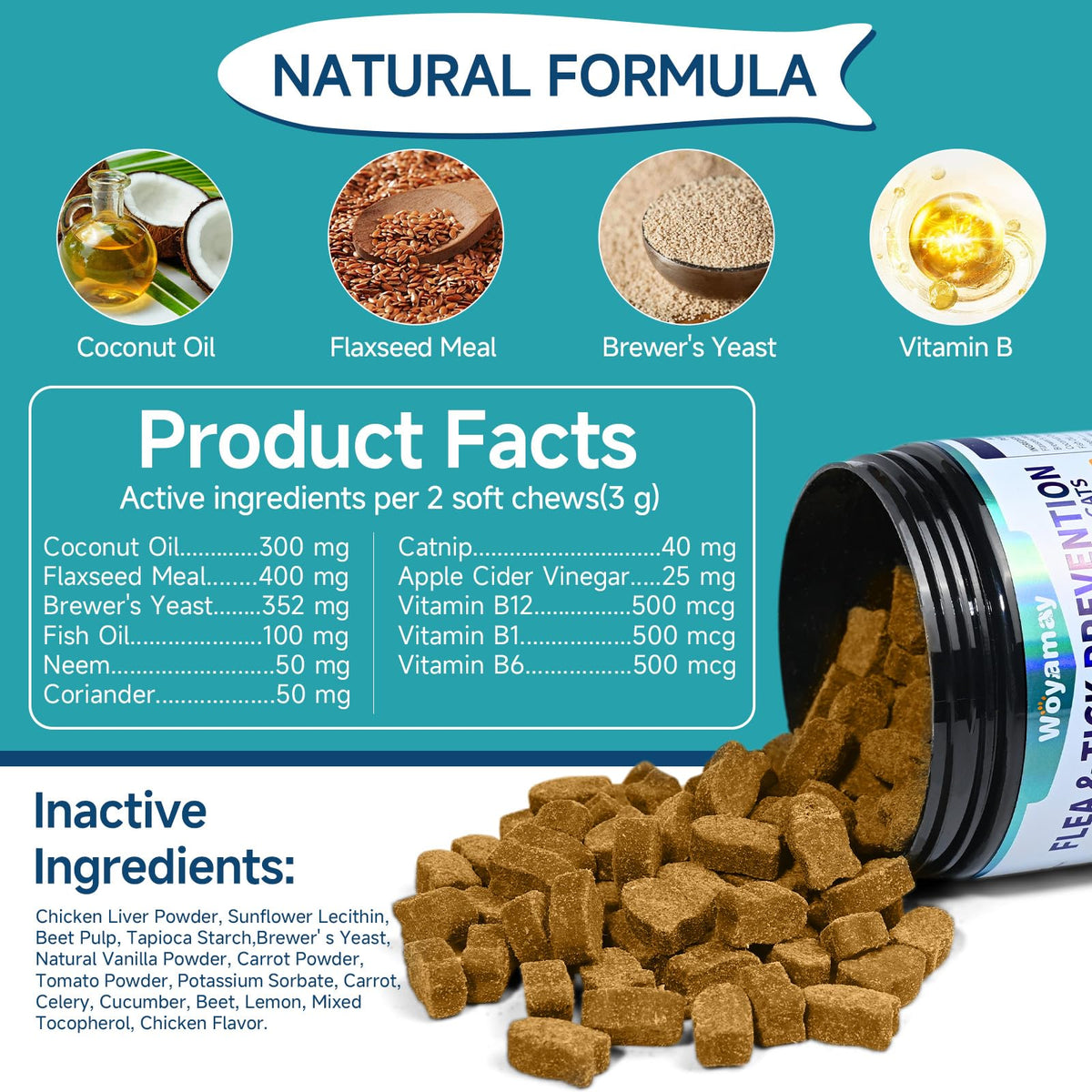 Natural Flea & Tick Prevention Bundle for Cats & Dogs, 200 Chews + Herbal Drops W7419