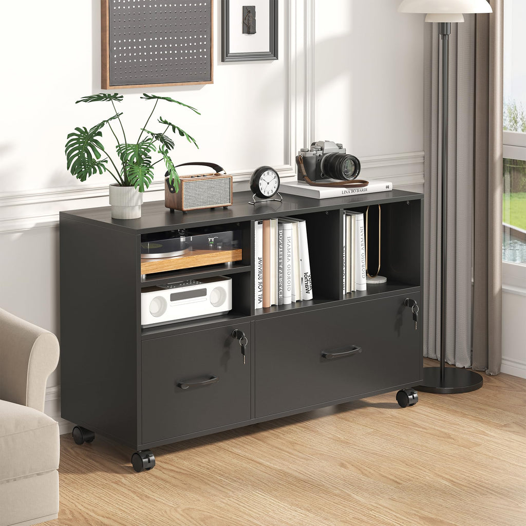 Black 2 Drawer Wood Lateral File Cabinet with Lock K900