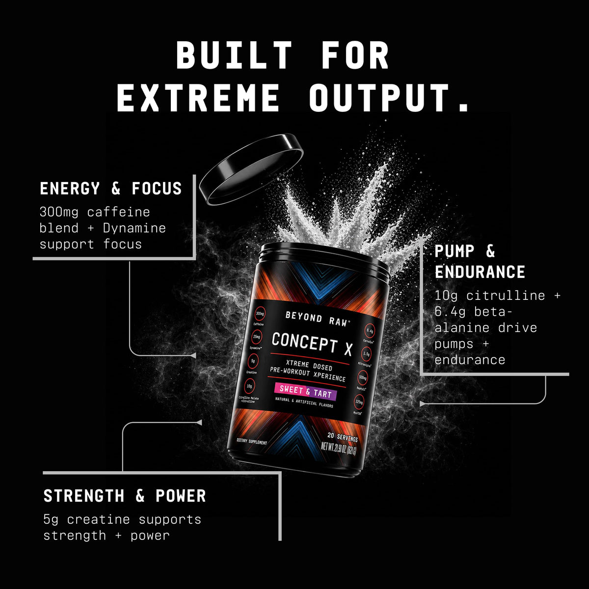 Pre-Workout Powder with Caffeine, L-Citrulline, Creatine, Beta-Alanine, 20 Servings V717