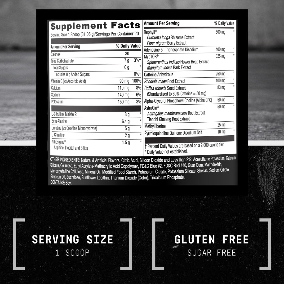 Pre-Workout Powder with Caffeine, L-Citrulline, Creatine, Beta-Alanine, 20 Servings V717