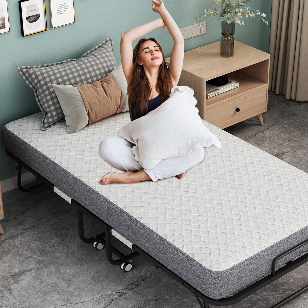 Folding Bed with 5" Memory Foam Mattress Twin Size Metal Frame V330