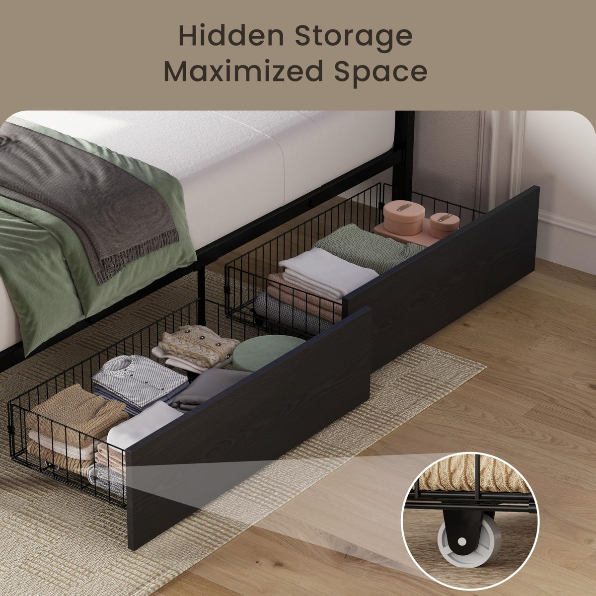 Twin XL Bed Frame with 2 Storage Drawers F96293