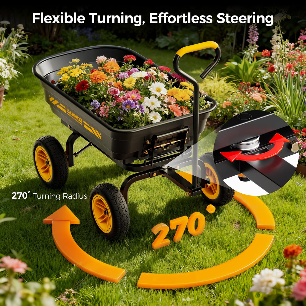 10-in No-Flat Tires 600lb Garden Dump Cart 4 Cu.Ft Wheelbarrow Black M443652