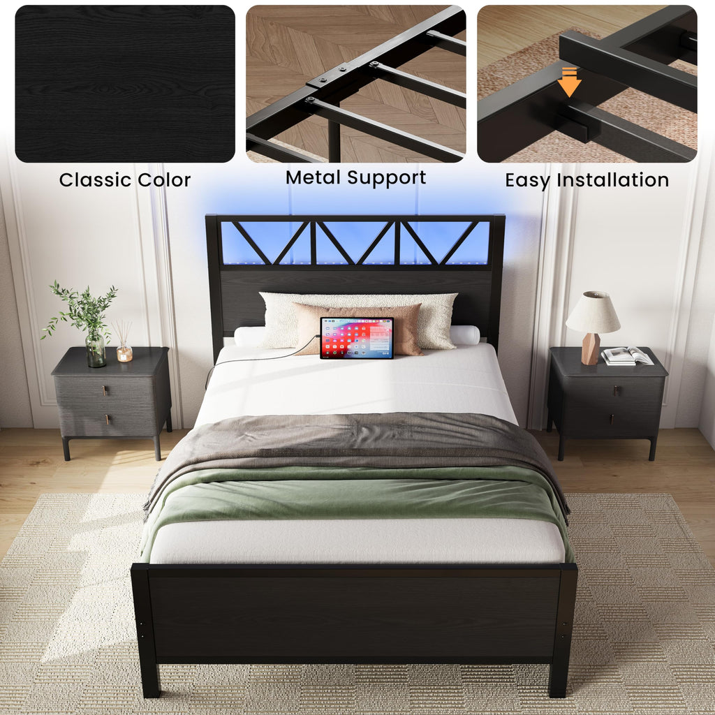 Twin XL Bed Frame with 2 Storage Drawers F96293